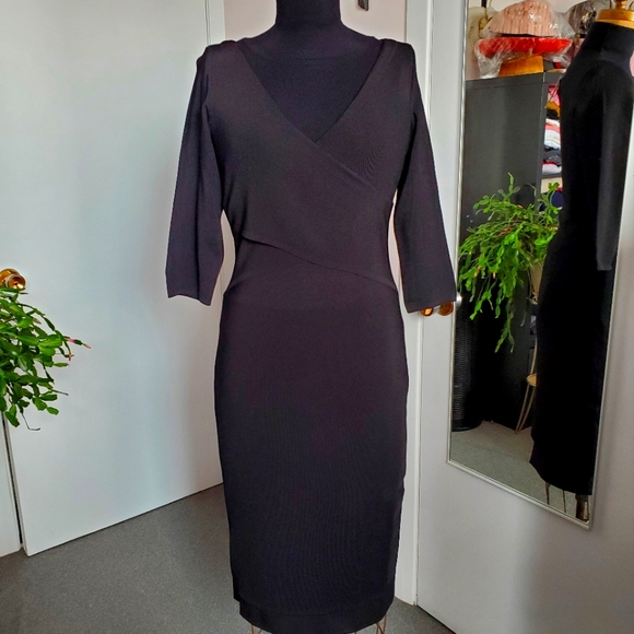 H&M black crossover bodycon dress sz Medium - Picture 2 of 10